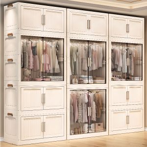 "White Polymer Kids Wardrobe with Shelf, Clothing Rod, and Door"