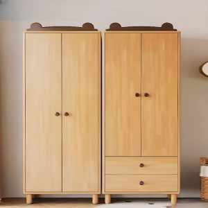 "Stylish Cocoa Rubberwood Kids Wardrobe with Shelf, Clothing Rod, and Door"