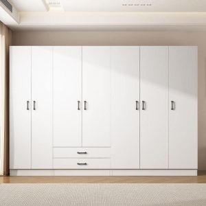 "White Wood Kids Wardrobe with Shelf, Clothing Rod, and Door"