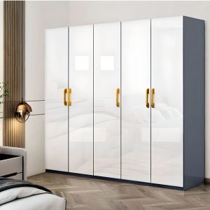 "Versatile Children's Wood Wardrobe with 4-6 Shelves, Clothing Rod, and 3-5 Doors"
