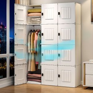 "Chalk Wooden Children's Wardrobe with Shelf, Clothing Rod, and Door"